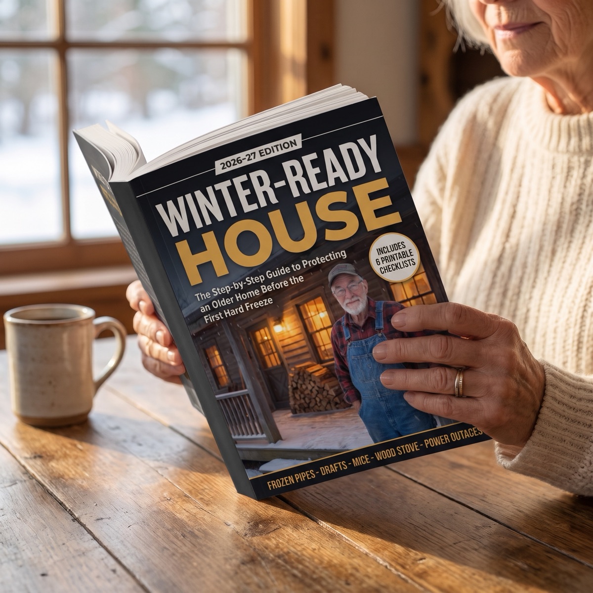 Reading the guide at the kitchen table
